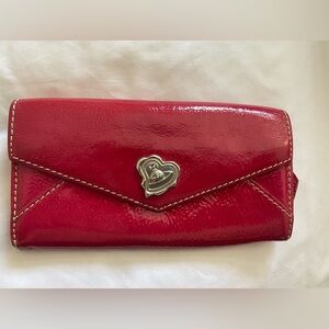 Auth Vivienne Westwood red patent leather long wallet. In EUC w/ silver emblem